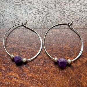 Sterling Amethyst  Hoop Earrings Vintage 90s